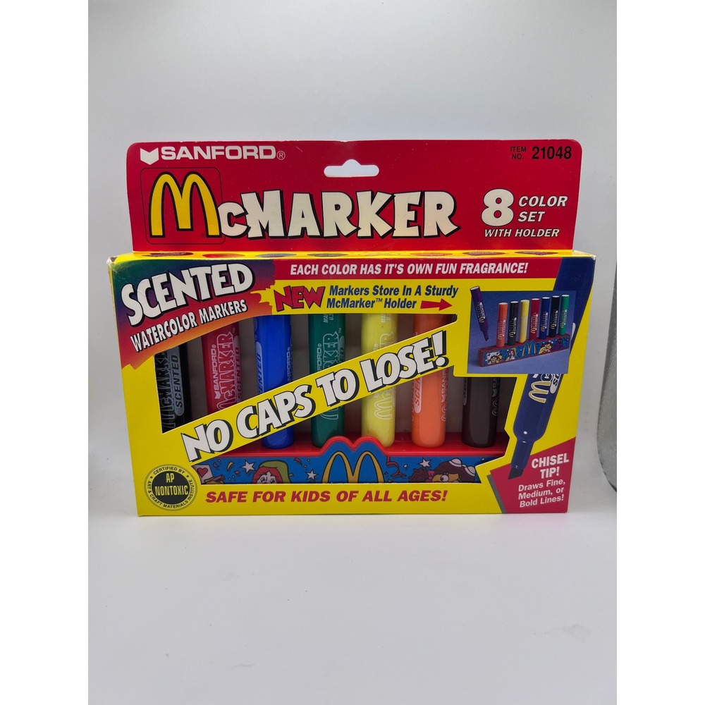 McDonald's McMarker Set Of 8 Scented Watercolor Markers W Holder 1994 NOS (2)